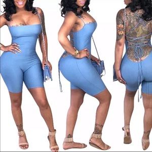 One Piece Solid Color Romper, Sexy Tie In back